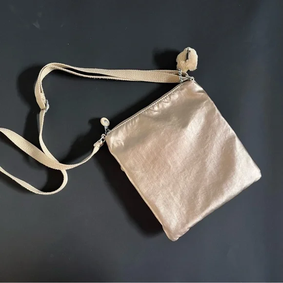 Kipling Metallic Triple Zip Crossbody Bag Champagne Gold - Picture 3 of 8